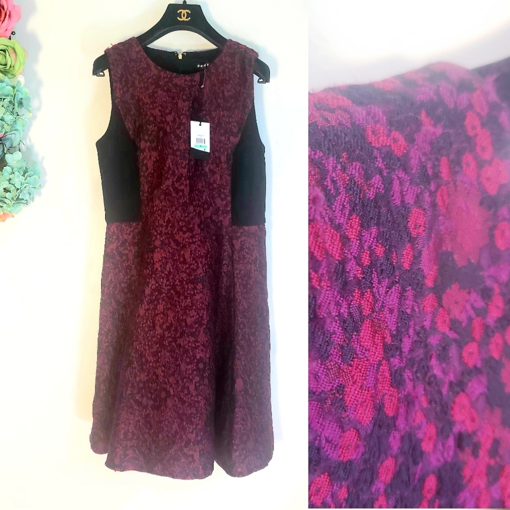 $210 DKNY New Jacquard Floral Fit Flare Sleeveless - Picture 2 of 16